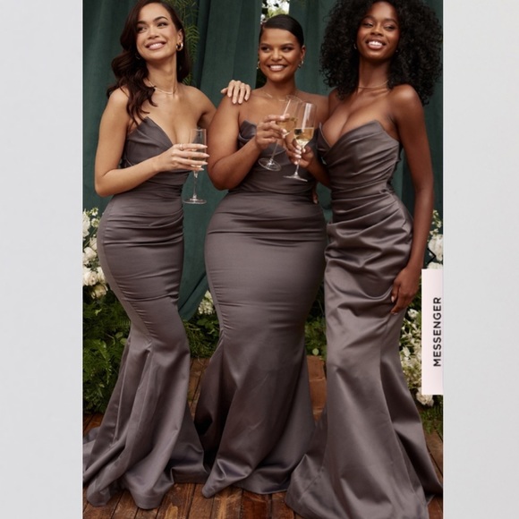 House of CB Fleur SHADOW SATIN STRAPLESS GOWN corset gray maxi dress size M NWOT - Picture 15 of 17